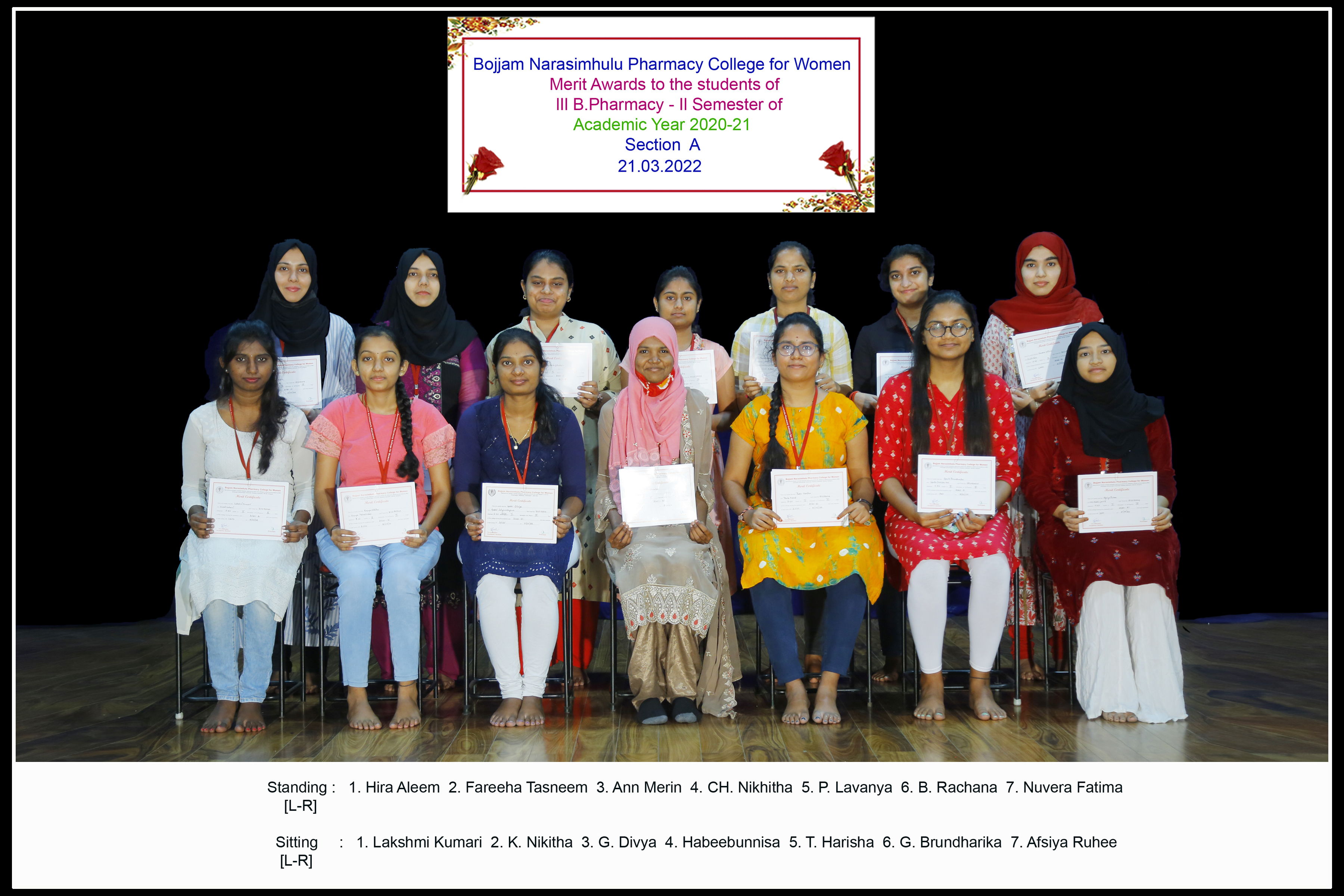 Merit awards to the students of III year II Semester for the Academic year 2020-21